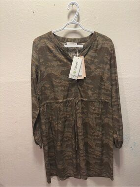 Cream Olive Camo-Print Tunic Dress